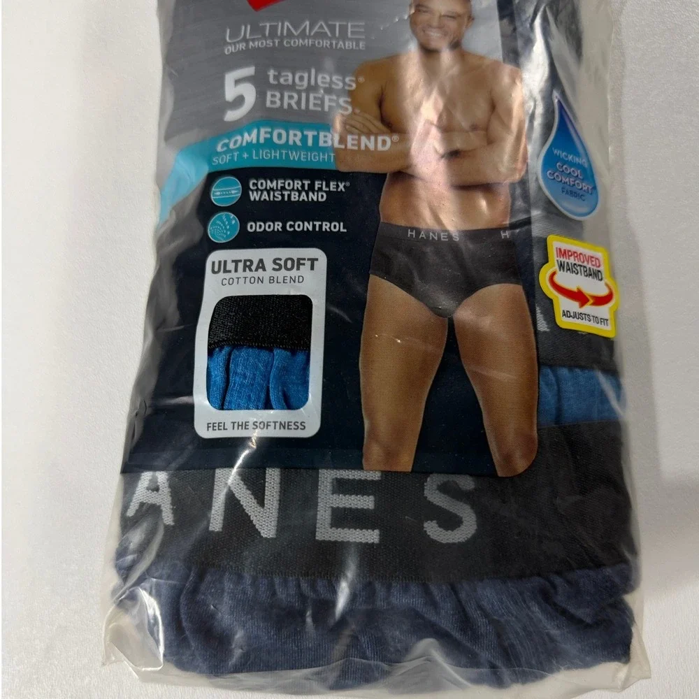 Hanes Ultimate ComfortBlend Mens 5 Pack Tagless Briefs Blue Black L 36-38 NEW - Picture 4 of 6